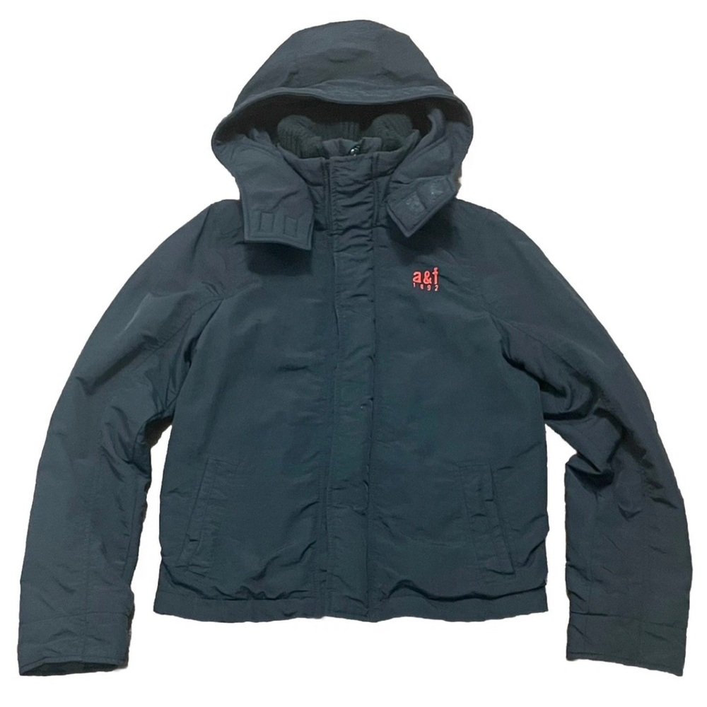 Abercrombie & Fitch Jacket Boys Youth Navy Blue Winter Warrior Fleece Hood XL